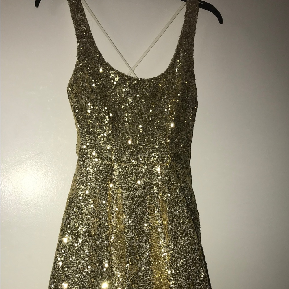 B. Darlin Shimmery Gold Sequin Formal Party Dress